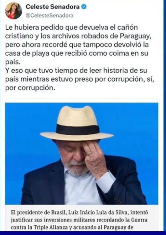 Celeste Amarilla arremete contra Lula tras sus dichos sobre Paraguay